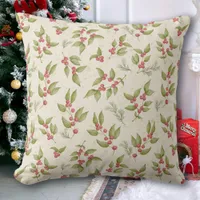 Watercolor Mistletoe Berries Christmas Throw Pillow