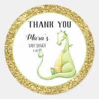 *~* Glitter Green Dragon Baby Shower Thank You Classic Round Sticker