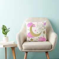 Over the Moon Pink Nursery Throw Pillow