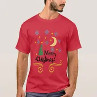 Stars Moon Snowflakes and Merry Christmas Unisex T-Shirt