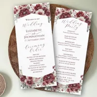 Burgundy Marsala Rustic Floral Watercolor Wedding Program