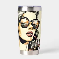 Pop Art Comic Book Pretty Woman Drinking Soda Insulated Tumbler