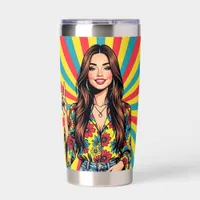 Retro Boomer Hippie Lady giving Peace Sign Insulated Tumbler