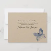 Blue Butterfly Funeral Memorial Thank You Card