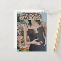 Woman with Bowl on Her Head surreal collage Postcard