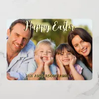 Happy Easter Modern Elegant Script Custom Photo Foil Holiday Card