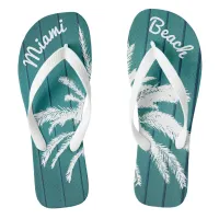 Miami Beach Palm Trees Blue and White Flip Flops