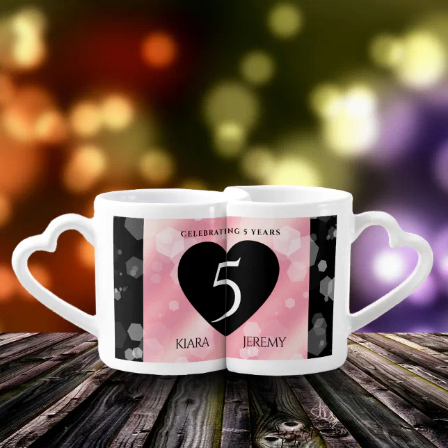 Elegant 5th Rose Quartz Wedding Anniversary Coffee Mug Set