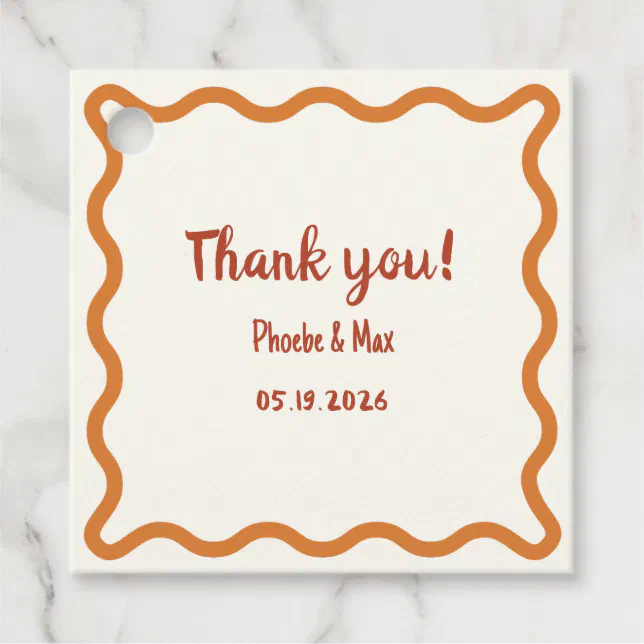 Handwritten Wavy Border Thank You 70s Wedding  Favor Tags