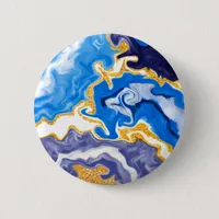 Beautiful Blue, Gold and White Swirls like Water   Button