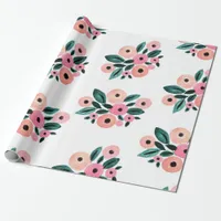 Watercolor Teal and Pink Floral Wrapping Paper