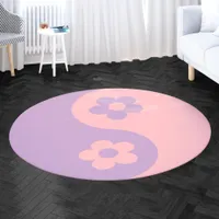 Cute Girly Yin Yang Pink Purple Cartoon Flower Rug