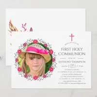Watercolor Floral Safari First Holy Communion Invitation