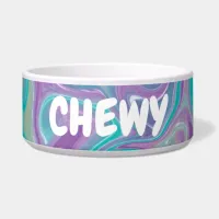 Purple and Teal Art Abstract Marble Personalized Bowl