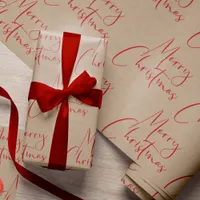 Kraft Merry Christmas Red Script Wrapping Paper