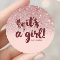 Rose Gold Glitter Blush Pink Ombre Its A Girl Baby Classic Round Sticker