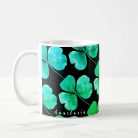 Irish Shamrock Green Blue Watercolor Custom Name  Coffee Mug