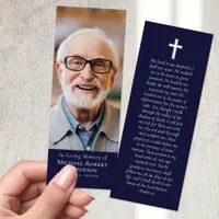 Blue In Loving Memory Photo Cross Funeral Bookmarks