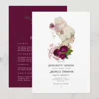 Blush Burgundy Gold Shabby Floral Bachelorette Inv Invitation