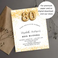 80th birthday white gold glitter invitation