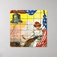 Vintage Lady, Eagle, Flag and Liberty Bell Mosiac Canvas Print