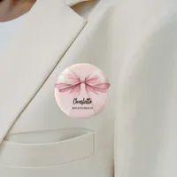 Bridesmaid bow pink name tag button