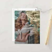Retro Pretty Blond lady with pearls collage Postcard