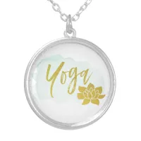 *~* Gold Word Yoga with Gold Lotus Silver Plated Necklace