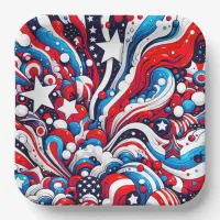 Red, White and Blue Patriotic Fourth of July  Paper Plates