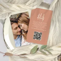 Rustic QR Code Terracotta Photo Wedding Details  Enclosure Card