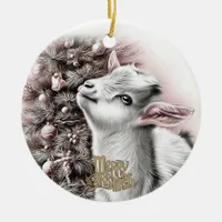 Baby Goat Christmas 1 and YOUR PHOTO Ceramic Ornament