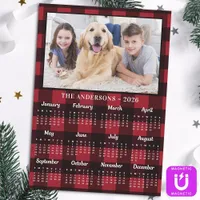2026 Red Buffalo Plaid Photo Calendar Magnet Card