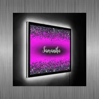 Monogrammed Name Black Glitter on Hot pink | LED Sign