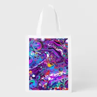 Purple, Blue Colorful Bubbles Abstract Modern    Grocery Bag