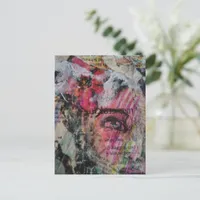 Unique and colorful abstract face mixed media postcard