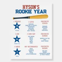 Rookie Year Stats 1st Birthday Milestone Baseball Foam Board