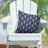 Blue Wave Seahorse Wht/Navy ID836  Throw Pillow