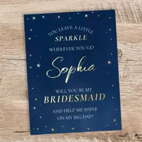 Foil Stars Celestial Navy Bridesmaid Proposal Card