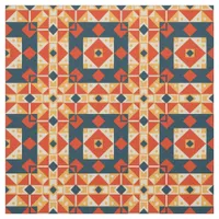 Red Blue Orange Geometric Moroccan Bohemian Mosaic Fabric