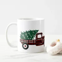 Green Plaid Christmas Tree in Red Truck Coffee Mug