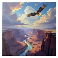 Eagle Flying over a Canyon Ceramic Tile