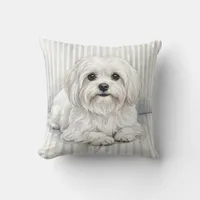 Watercolor Maltese Dog Decorative Pillow
