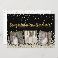 Photo Collage Gold Silver Confetti Graduation Card