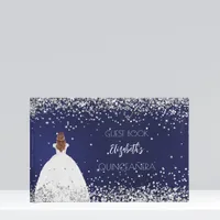 Quinceanera navy blue dress glitter guest book
