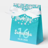 Sweet 16 sixteen teal blue green glitter name favor boxes