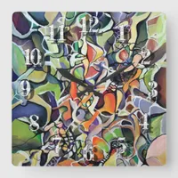 Colorful Abstract Art Organic Shapes Nature Flow Square Wall Clock
