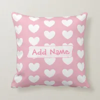 Personalized Pink and White Hearts Throw Pillow