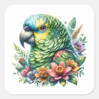 Beautiful Colorful Watercolor Amazon Parrot Square Sticker