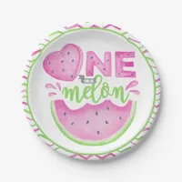 One in a Melon Pink Watermelon 1st Birthday Plates