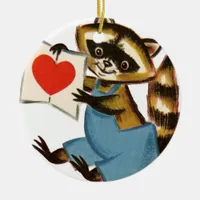 Vintage Raccoon Love Ceramic Ornament